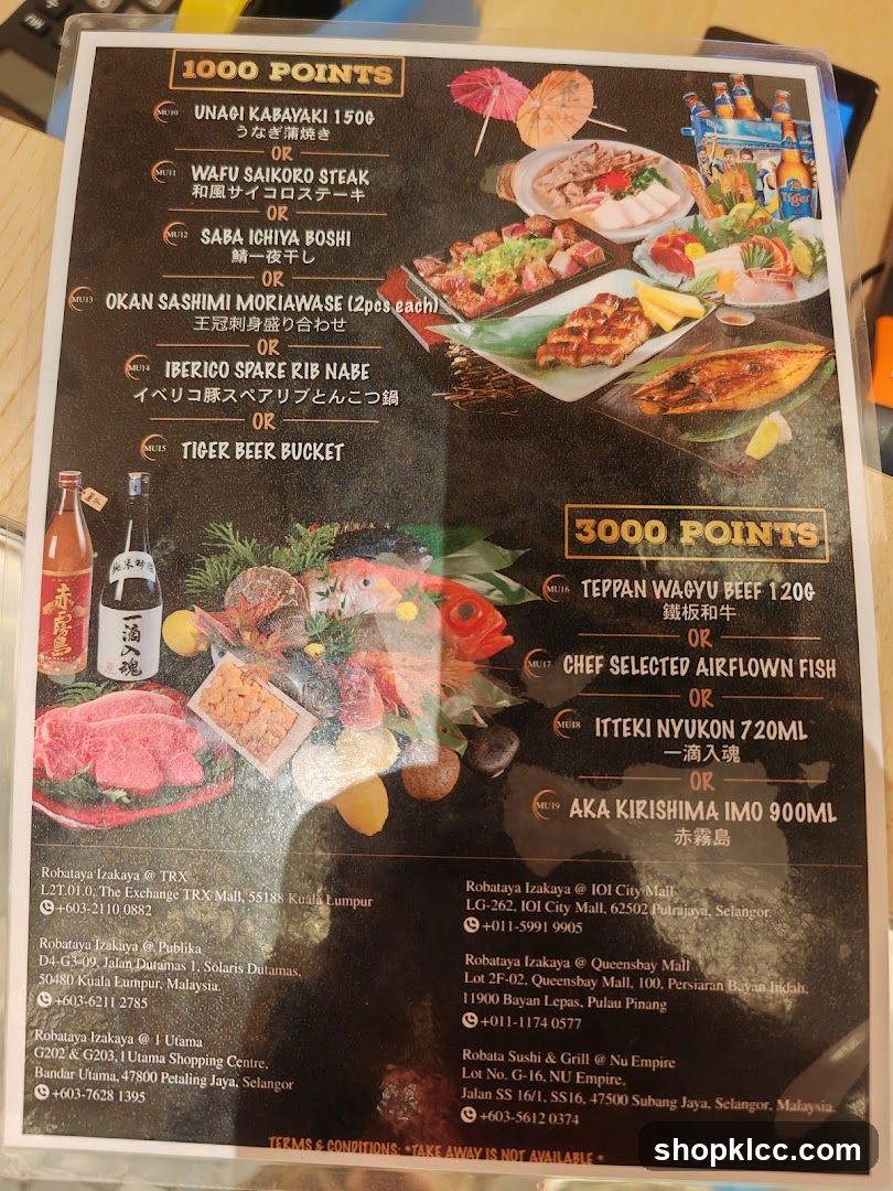 Robataya Izakaya Menu