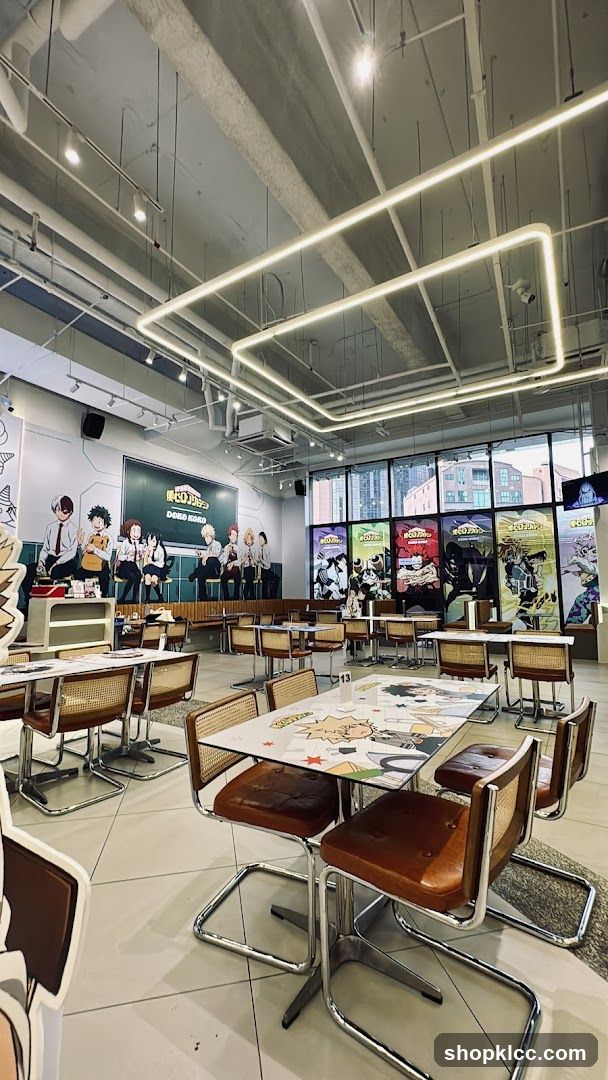 Anime-themed dining area interior