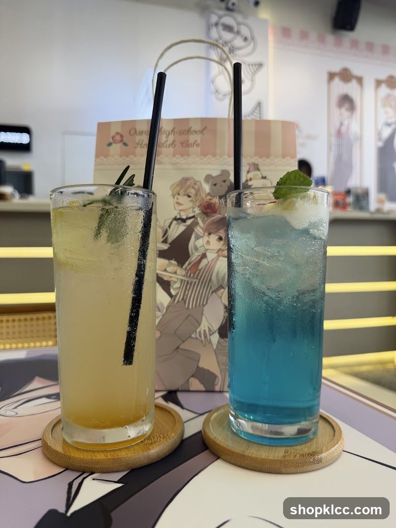 Two Colored Drinks at Anime Cafe