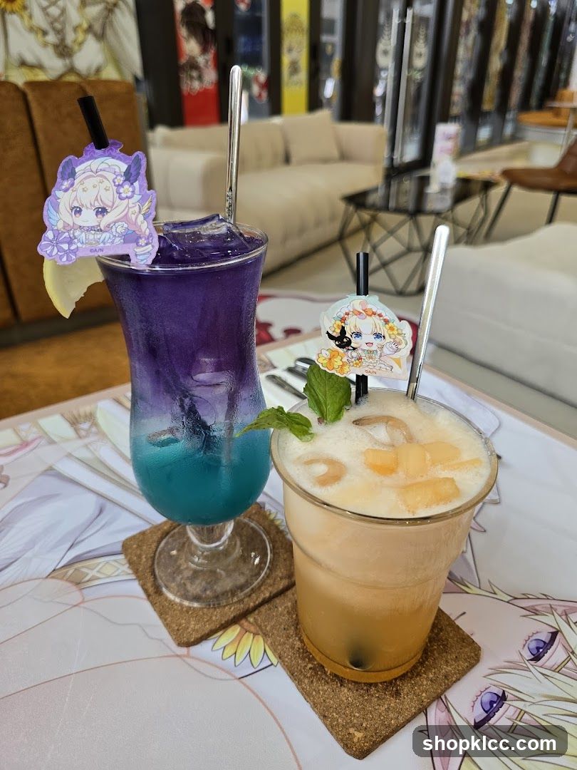 Anime-themed drinks at a cafe