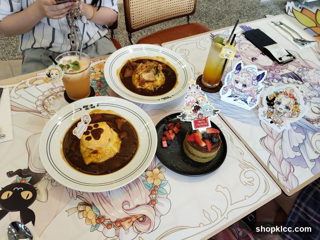 Anime-themed cafe table setting