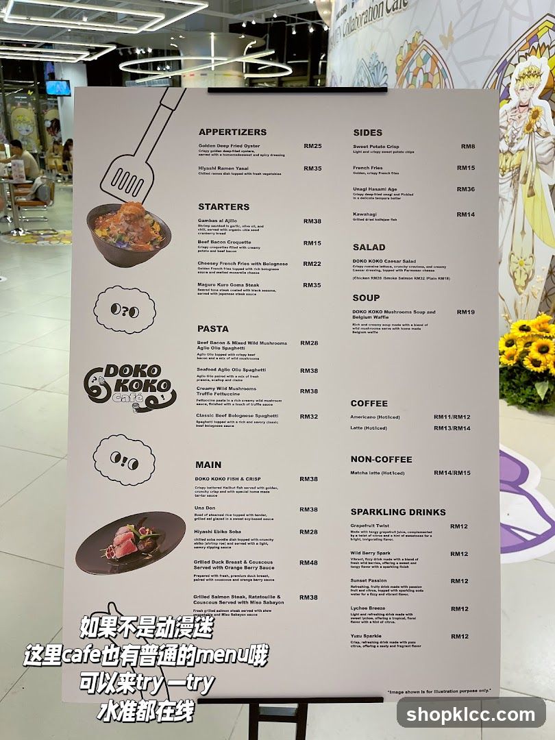Doko Koko Cafe Menu Board