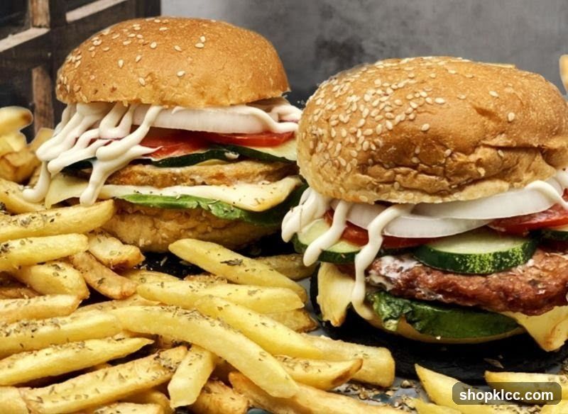 Two burgers and fries