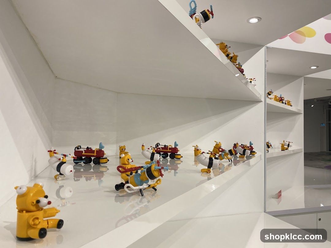 Display shelves with toys