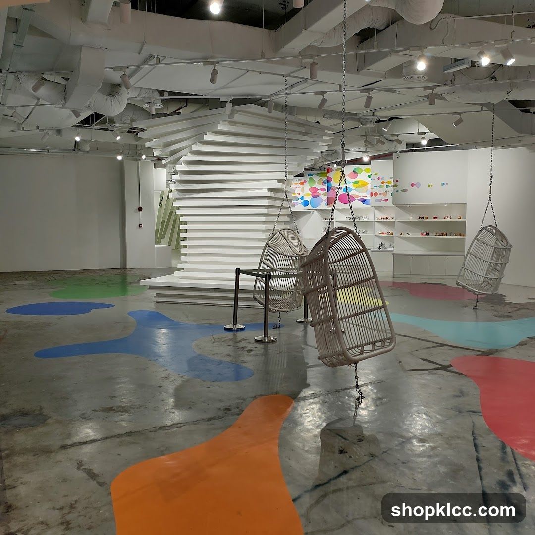 Modern Interior with Swings and Colorful Floor Art