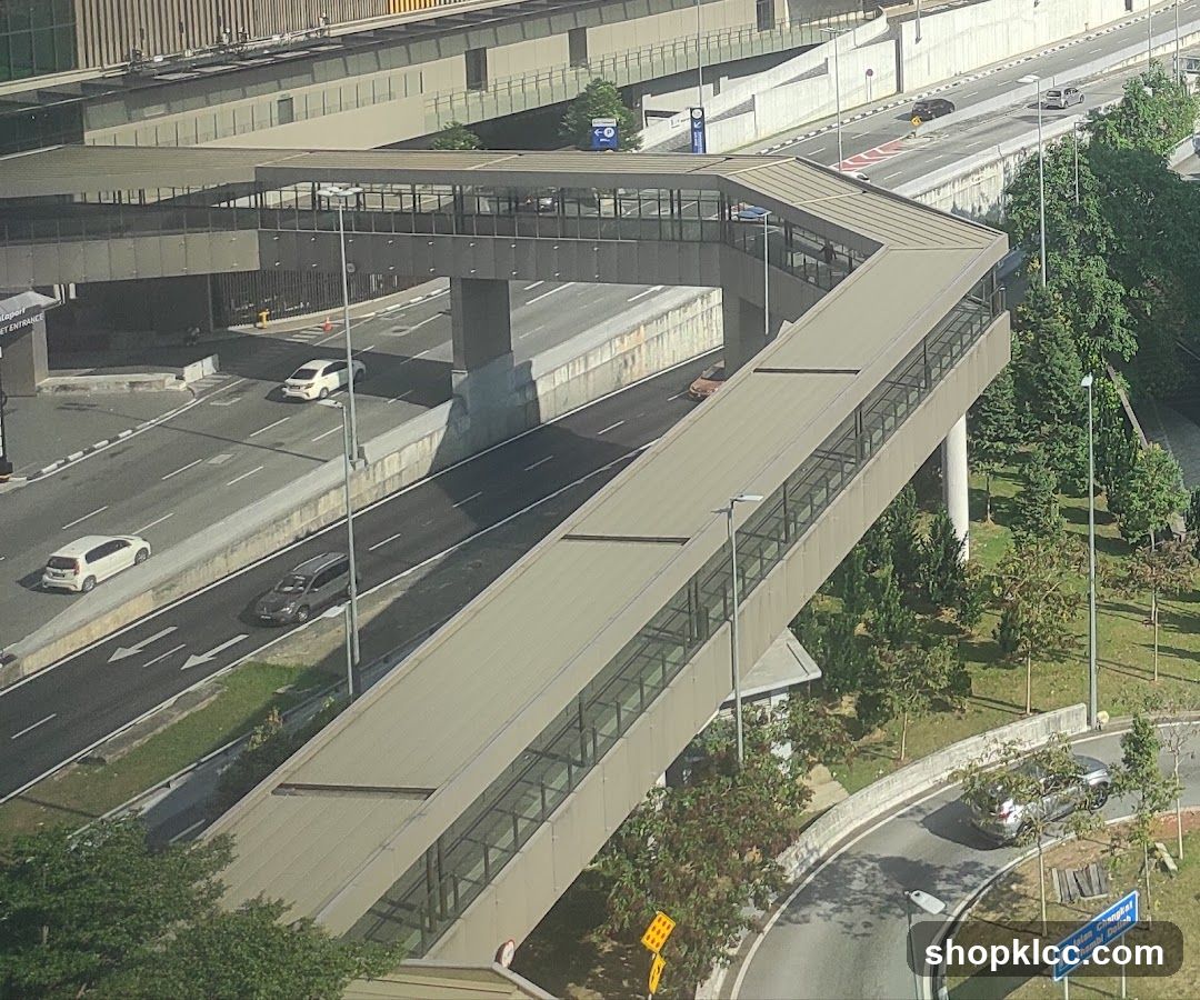 Elevated walkway over a road