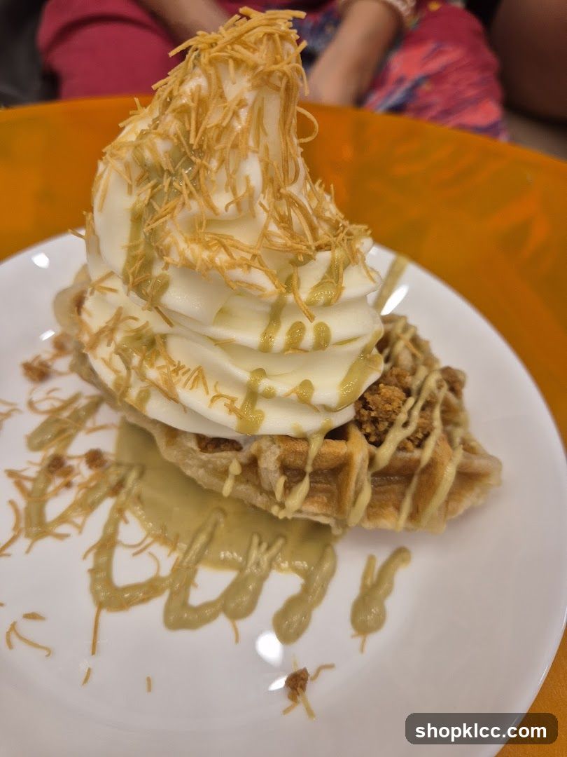 Waffle Dessert with Whipped Cream and Syrup
