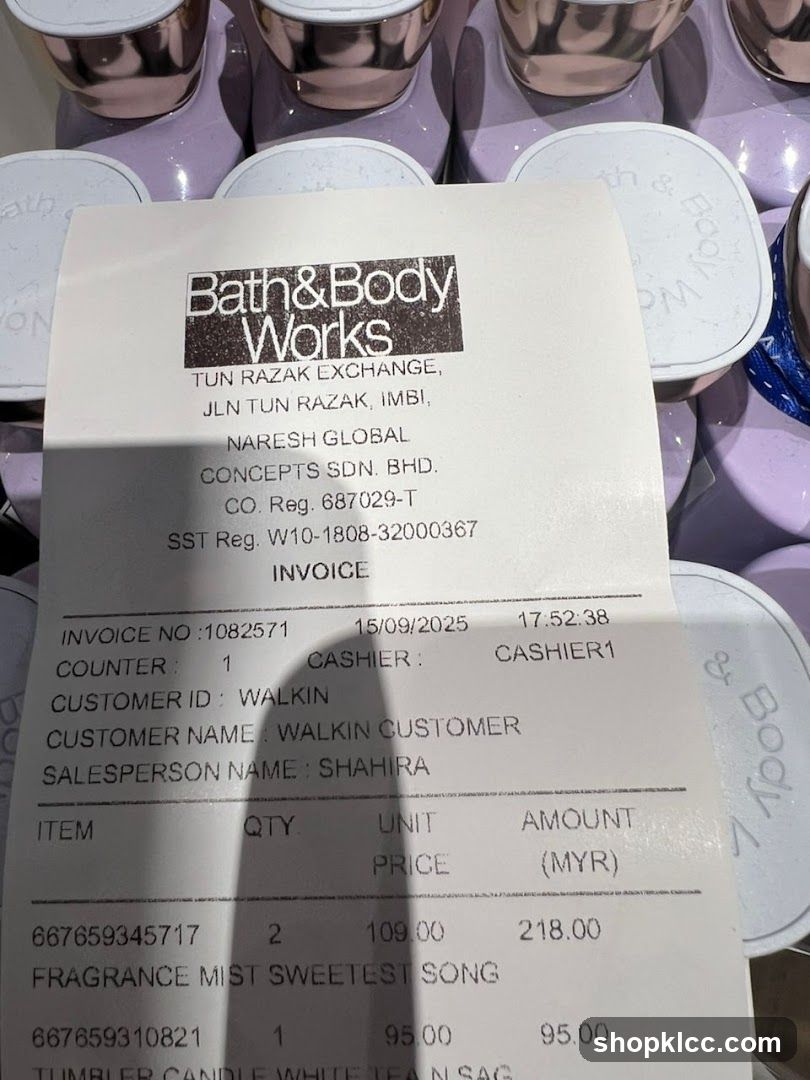 Bath & Body Works Receipt