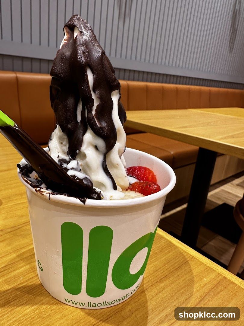 Frozen Yogurt with Chocolate Drizzle and Strawberries