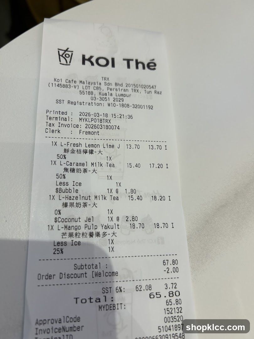 KOI Thé Receipt