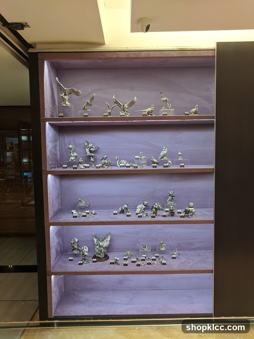 Display case with animal figurines