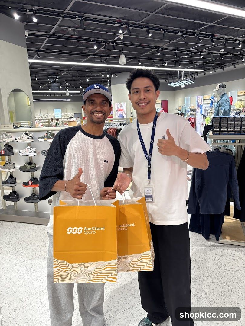 Two men holding shopping bags in a store