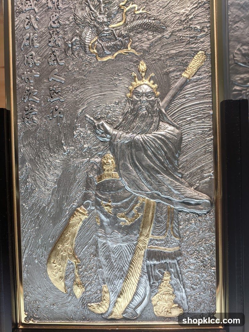 Embossed Artwork of a Warrior and Dragon