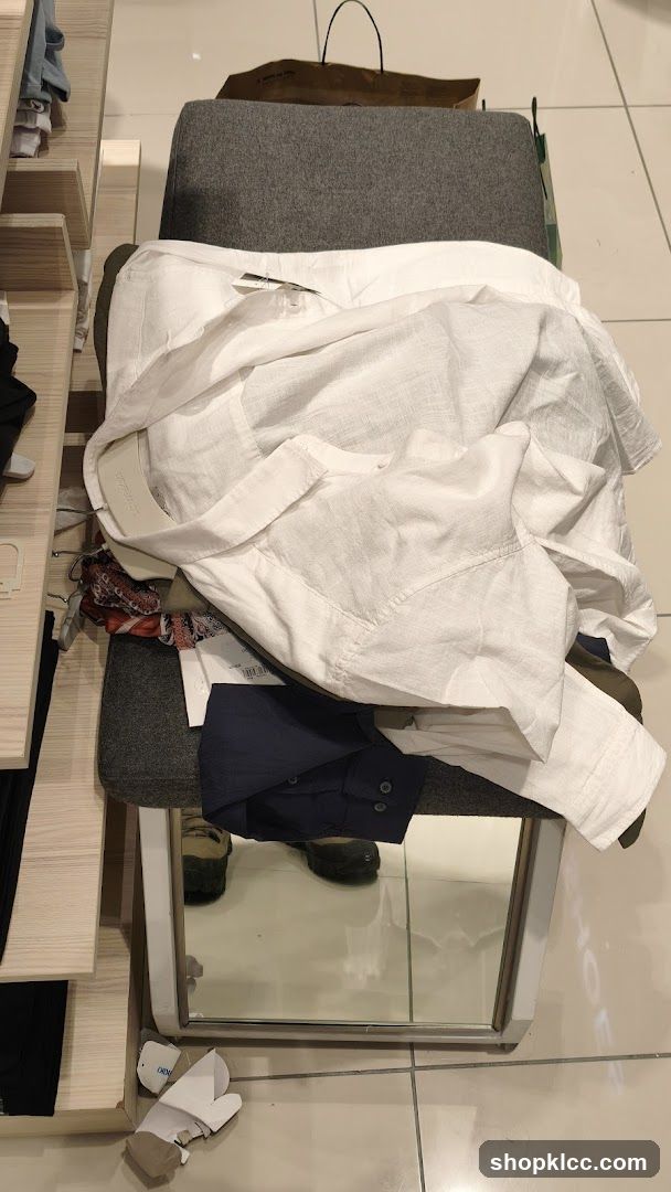 Clothing on a bench with mirror