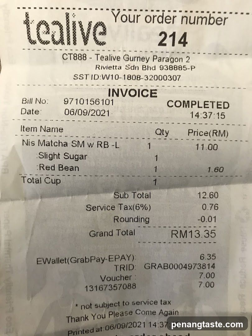 Tealive Invoice