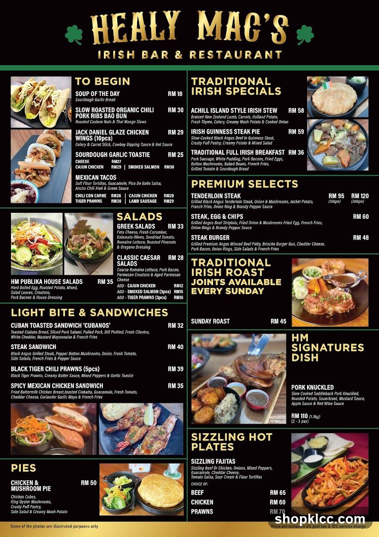 Healy Mac's Irish Bar & Restaurant Menu
