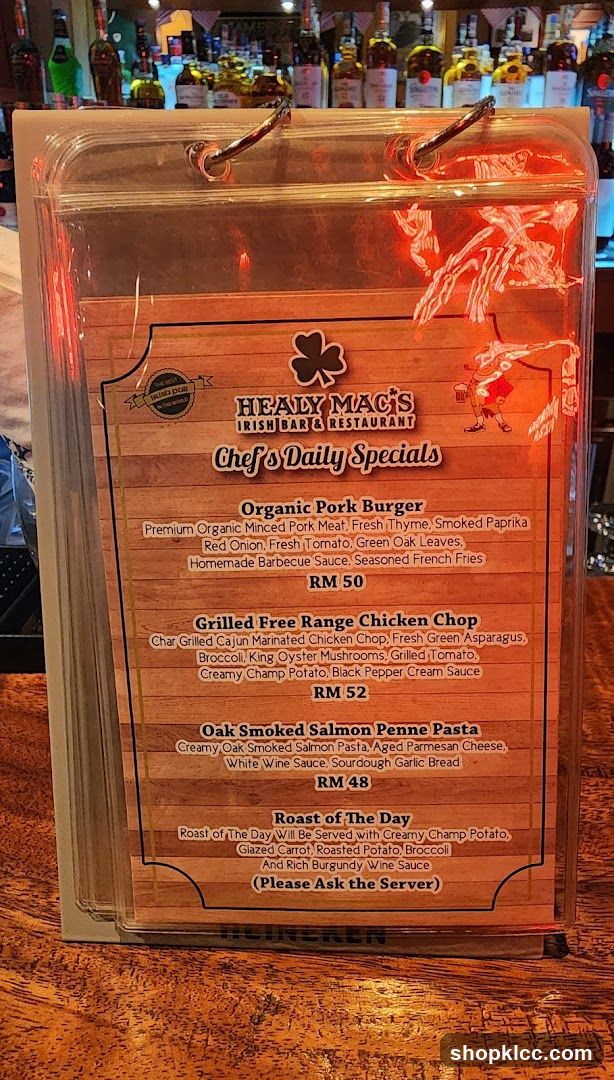 Healy Mac's Irish Bar & Restaurant Chef's Daily Specials