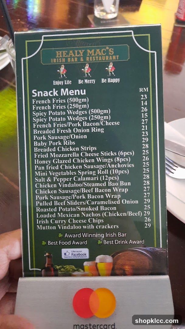 Healy Mac's Irish Bar & Restaurant Snack Menu
