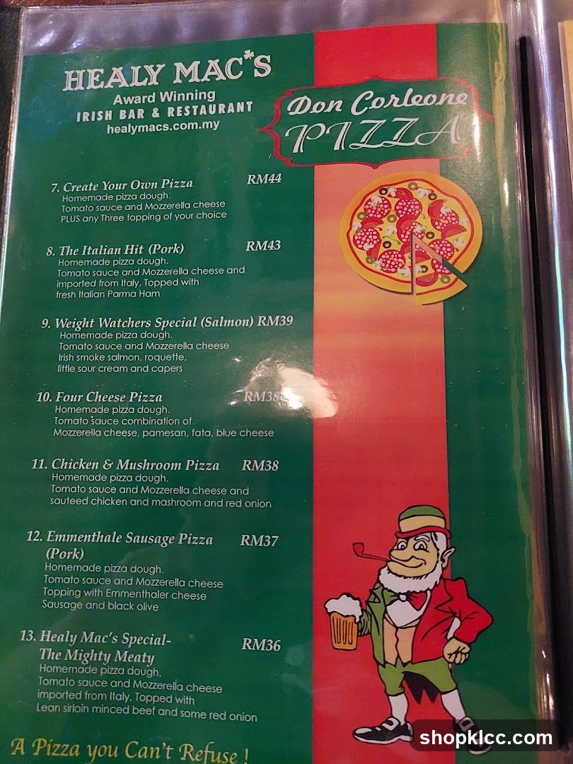 Healy Mac's Pizza Menu