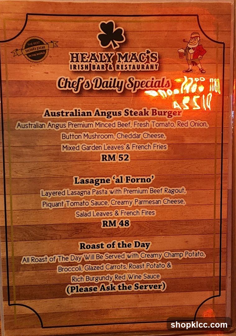 Healy Mac's Chef's Daily Specials