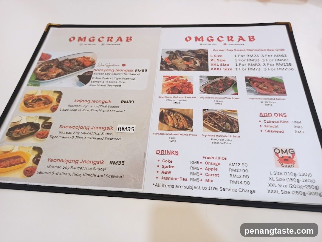 OMG CRAB Menu