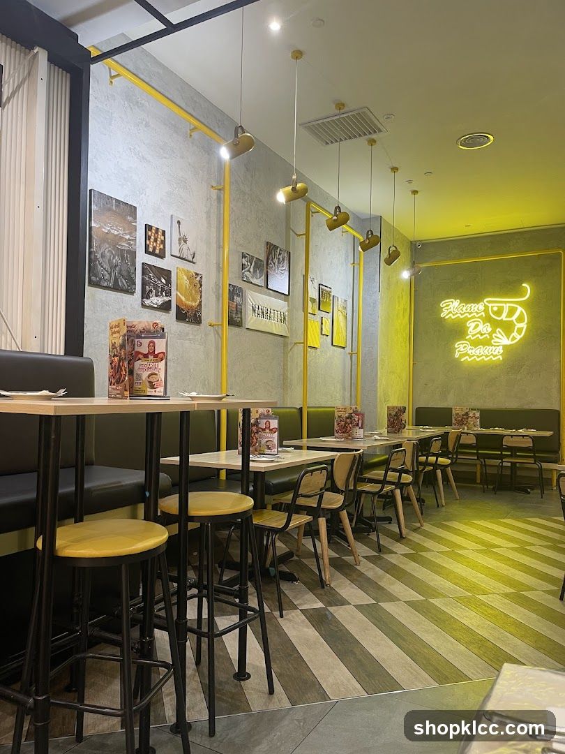 Restaurant Interior with Neon Sign