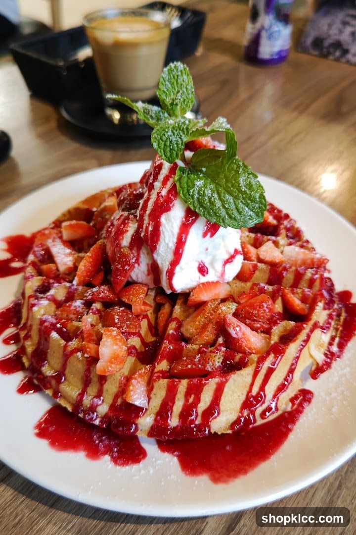 Waffle with Strawberries and Cream
