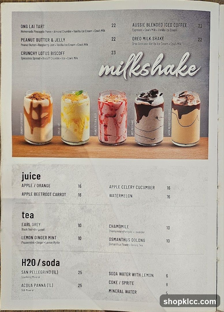 Milkshake Menu