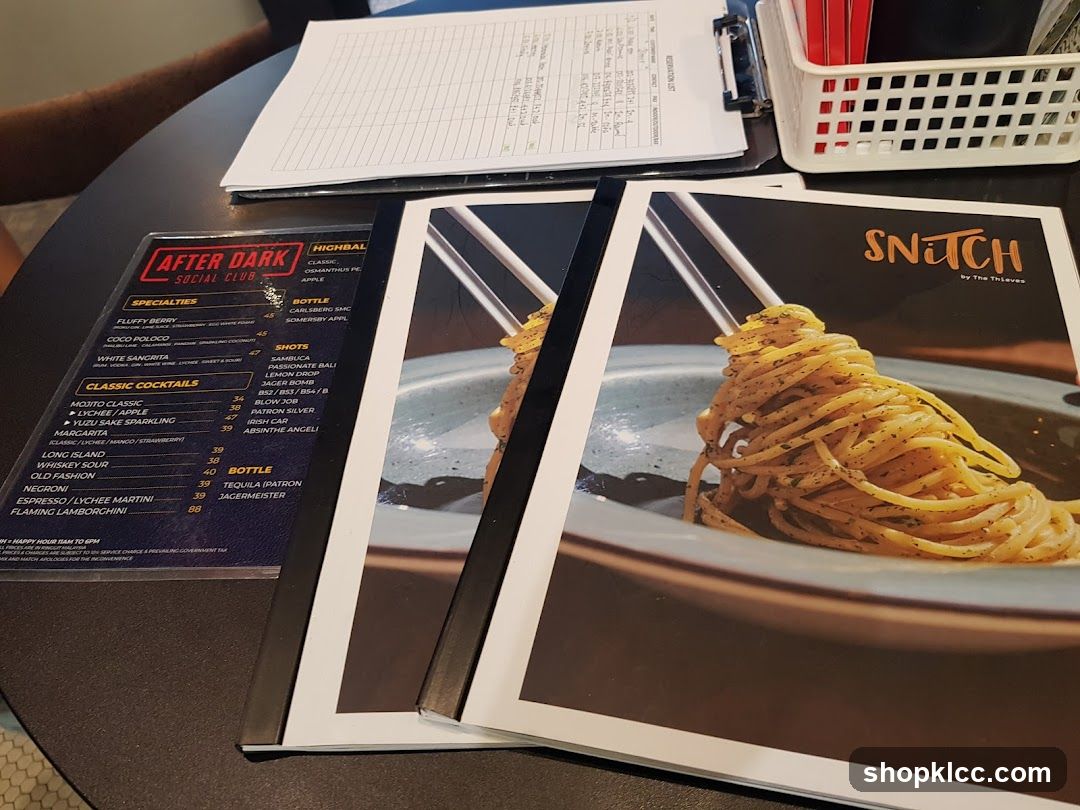 After Dark Social Club Menu
