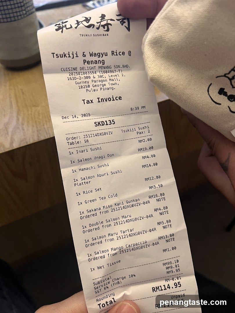 Tsukiji & Wagyu Rice @ Penang Tax Invoice