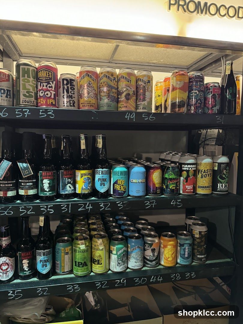 Shelves of Beer Cans and Bottles