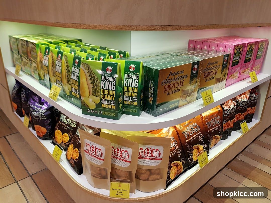 Durian and other snacks on display