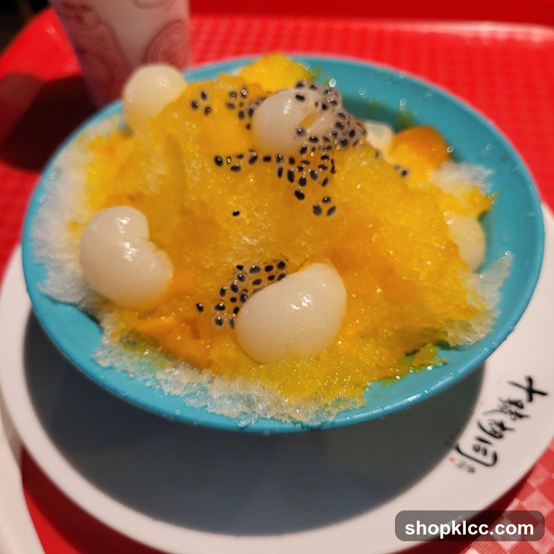 Mango shaved ice with lychee and seeds