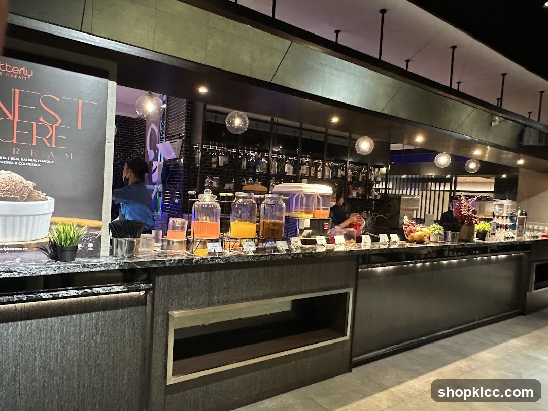 Buffet Bar with Drinks and Ice Cream Display