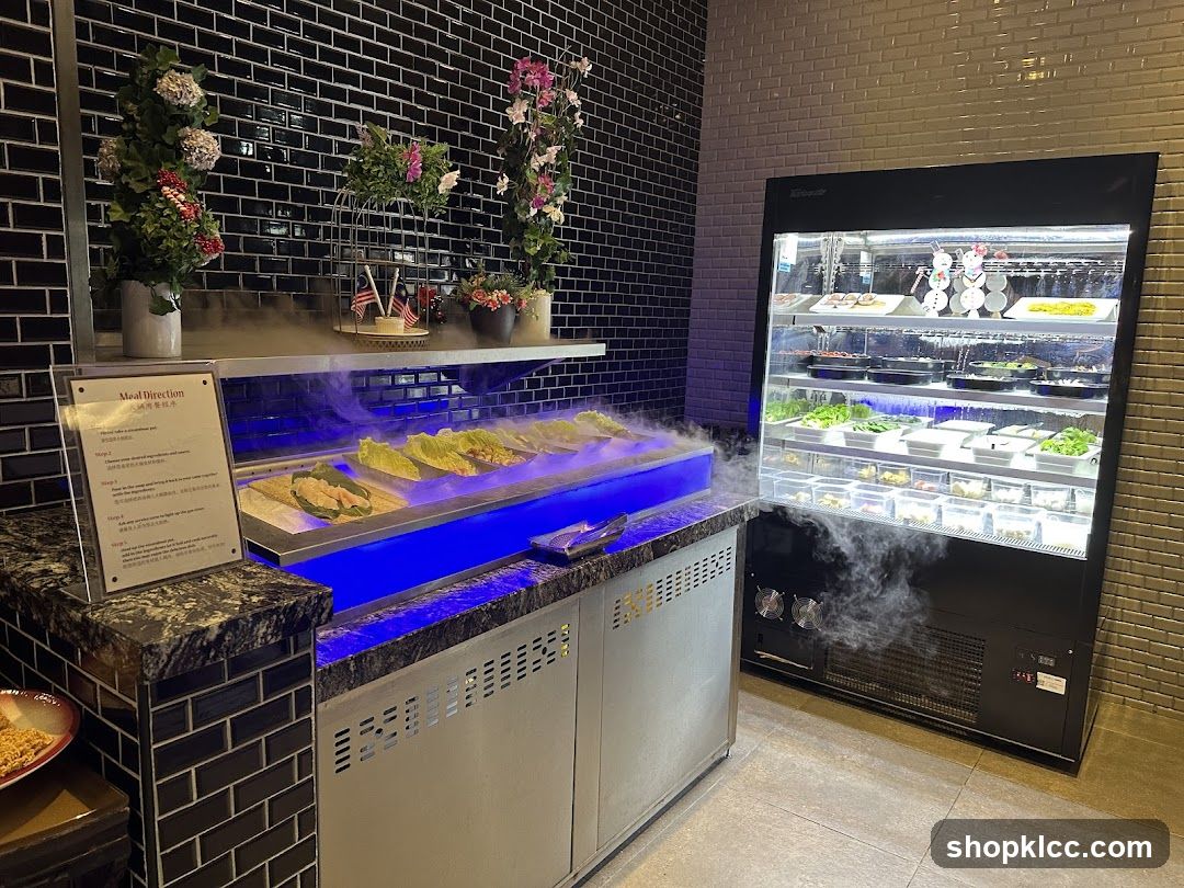 Buffet Display with Steaming Food and Refrigerated Ingredients