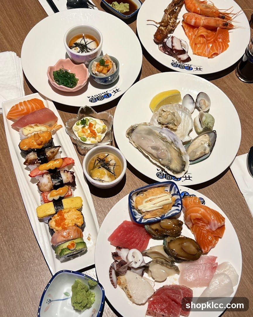 Assortment of Sushi and Seafood Dishes