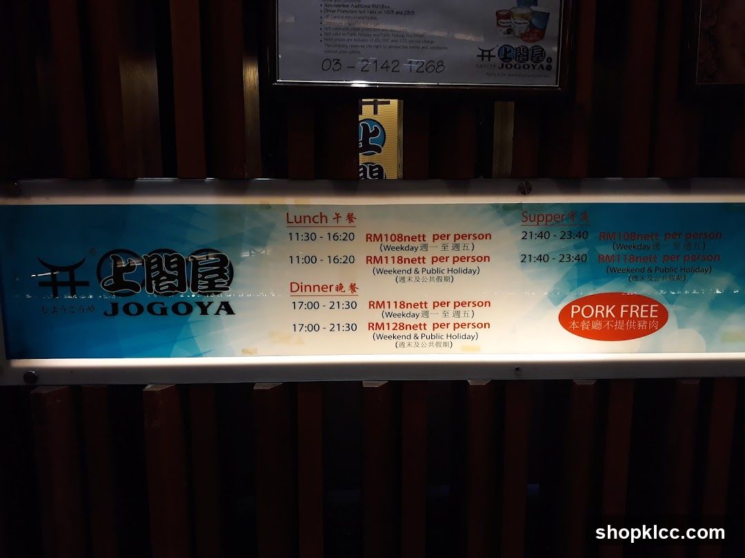 JOGOYA Lunch, Dinner, and Supper Menu