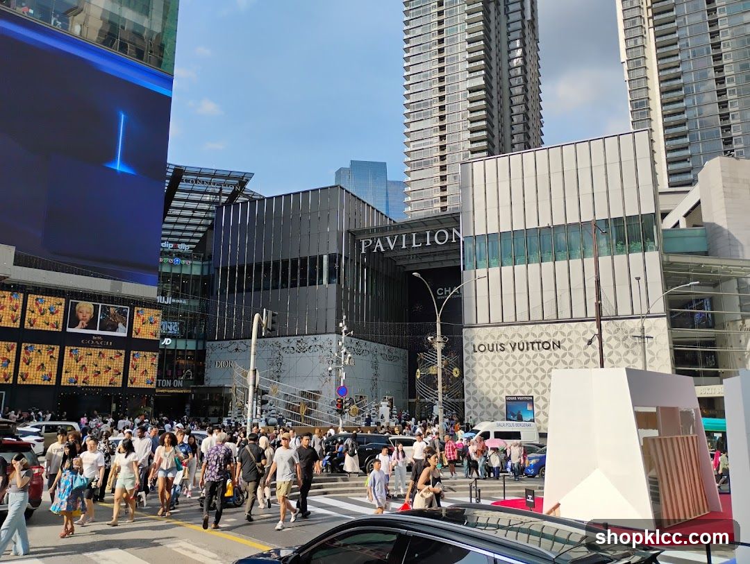 Busy City Street with Shops and Pedestrians