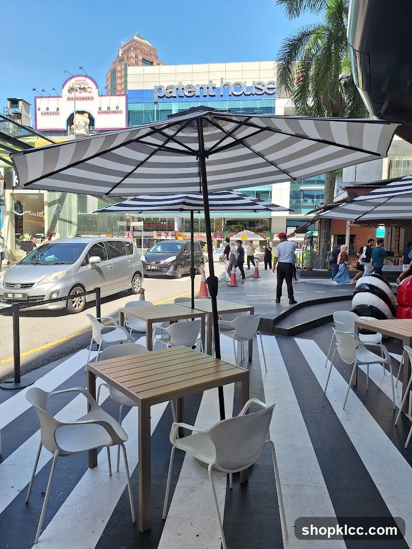 Outdoor Seating Area with Striped Umbrellas