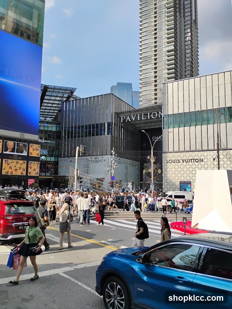 Busy City Street with Shoppers and Tall Buildings