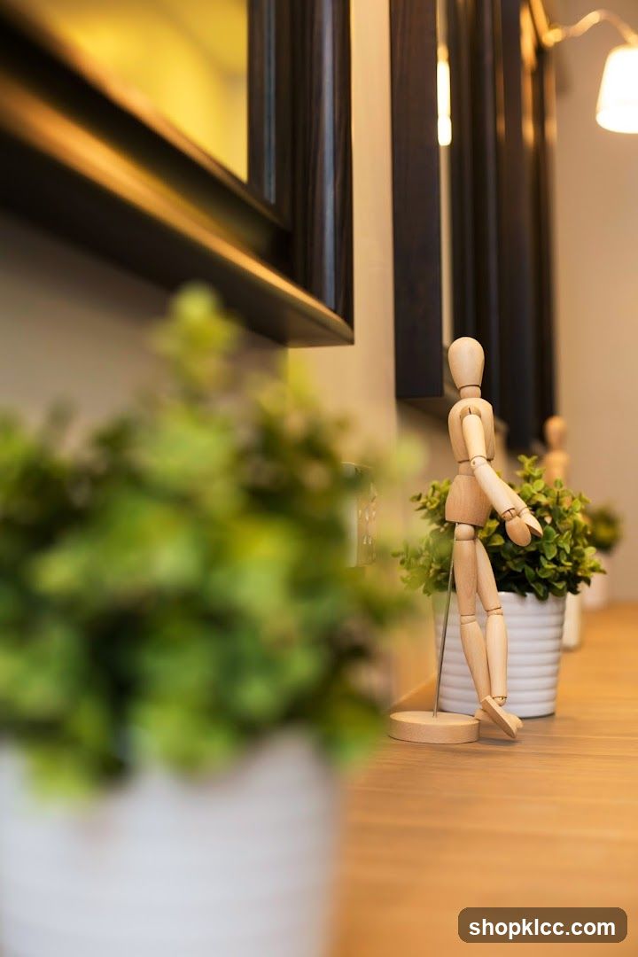 Wooden Mannequin and Potted Plants