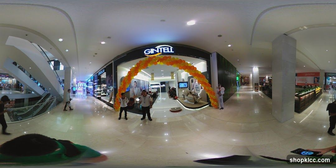 Shopping Mall Interior with Storefronts and Decorations