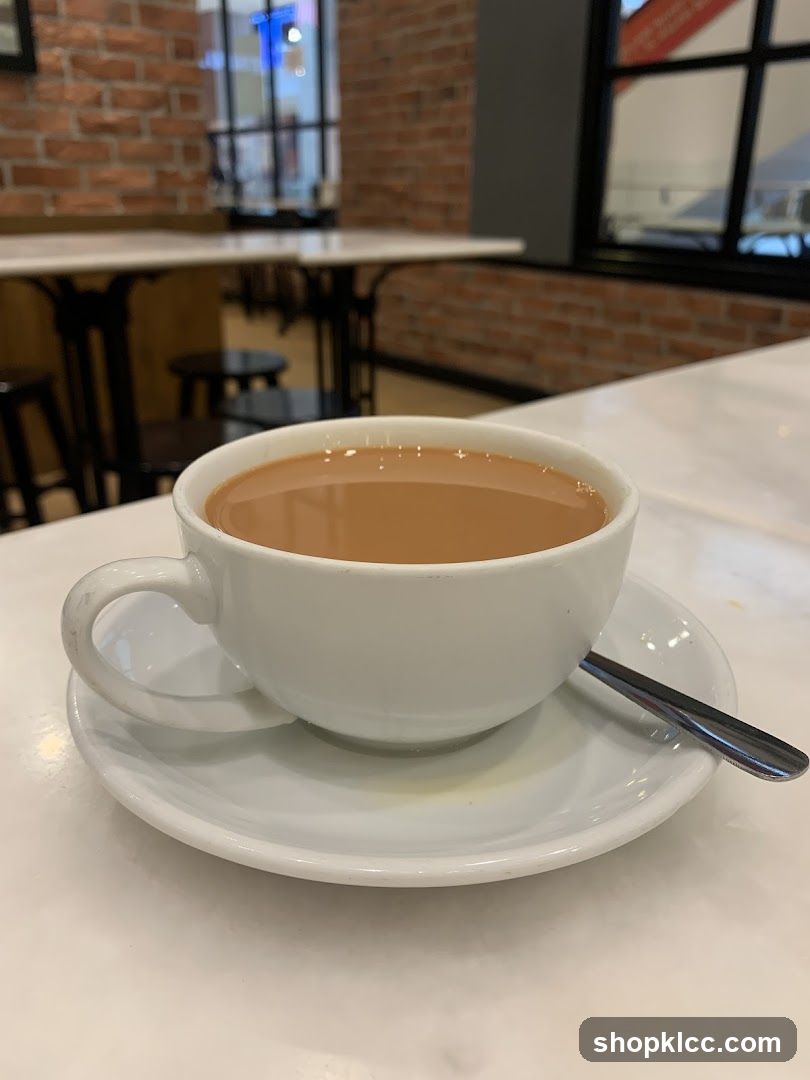Cup of tea in a cafe interior