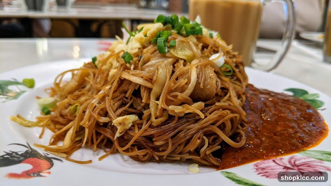 Fried Noodles with Sauce and Coffee