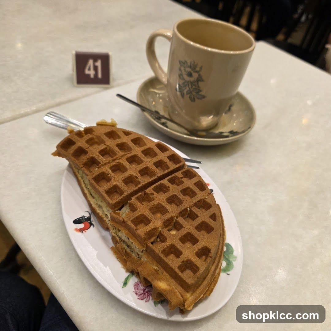 Waffle and Coffee at Cafe Table