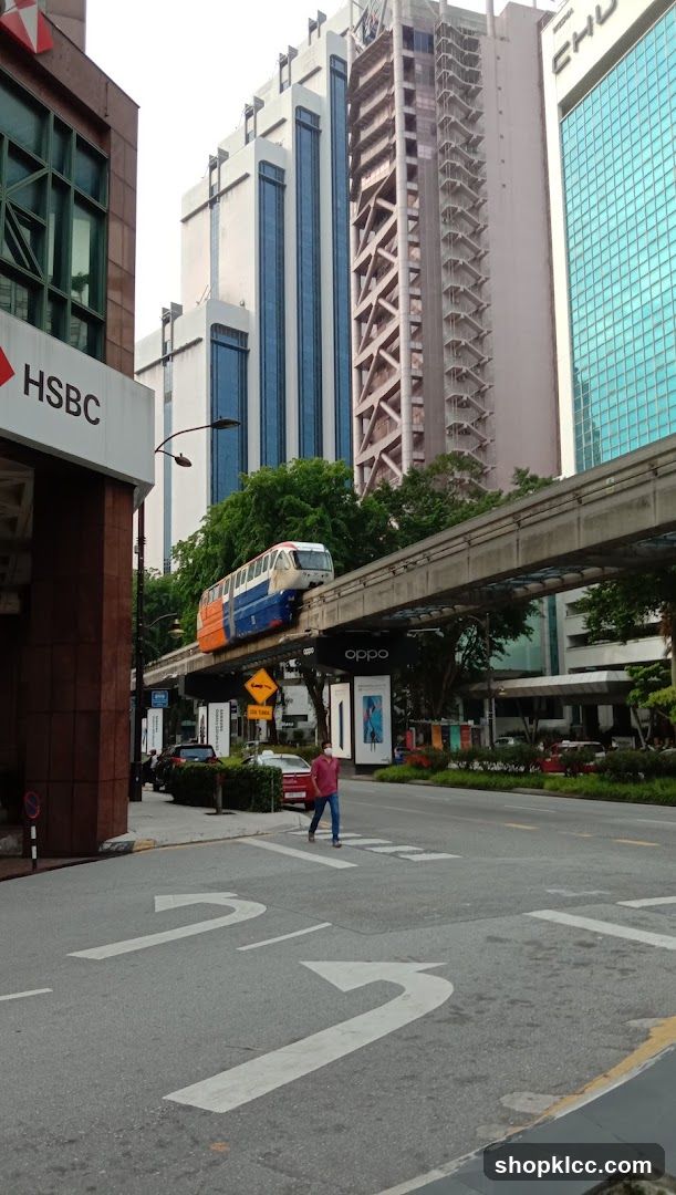 City Street with Monorail and Buildings