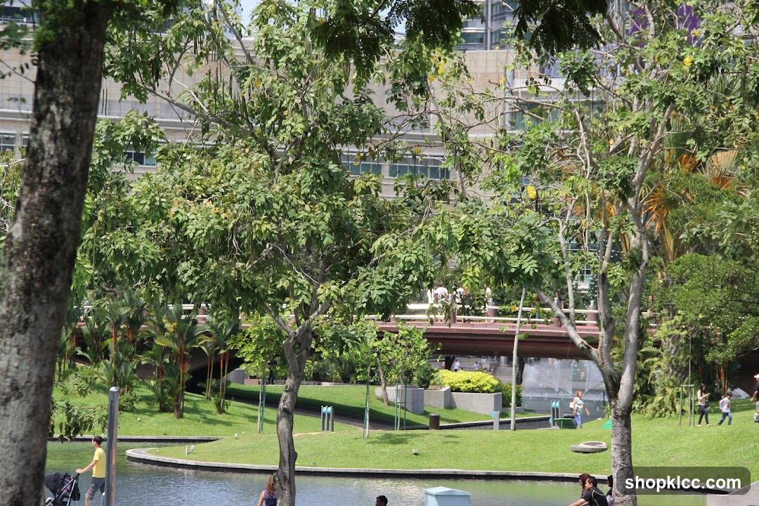 Park with people and buildings