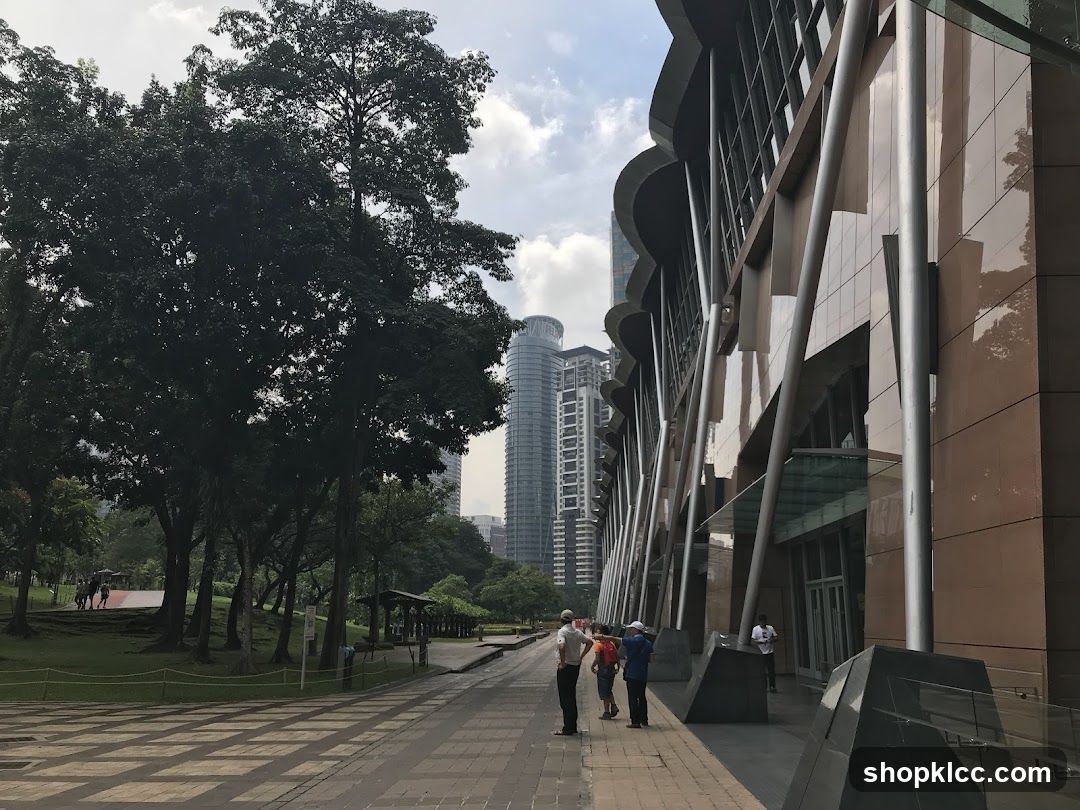 Modern Building Facade with Park