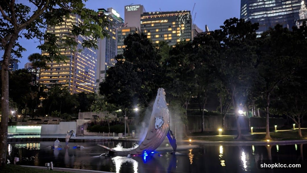 Cityscape with Fountain at Dusk