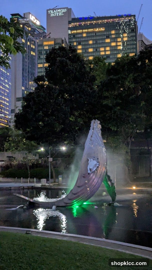 Whale Fountain at Dusk